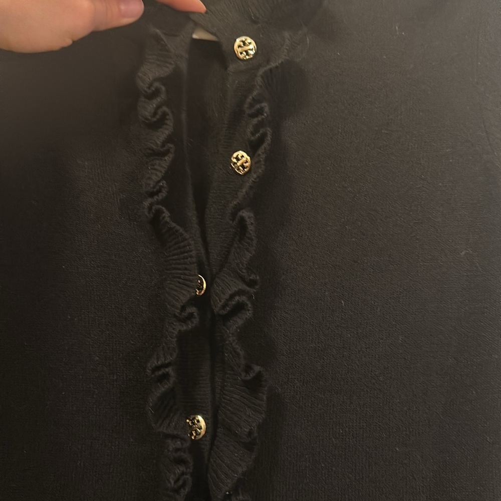 Tory Burch Black Ruffle Button Cardigan - Picture 2 of 4